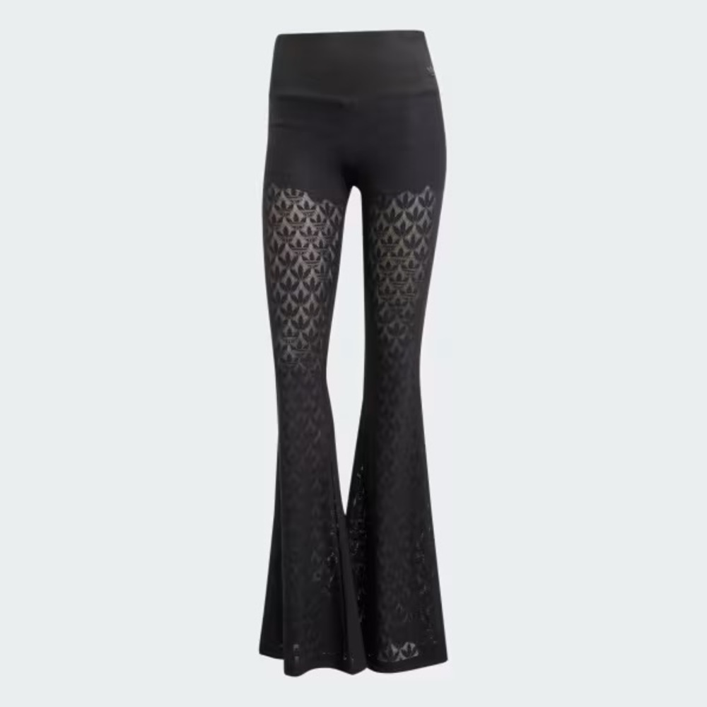 Adidas Black fashion monogram lace Flare Pants size small - Picture 2 of 6